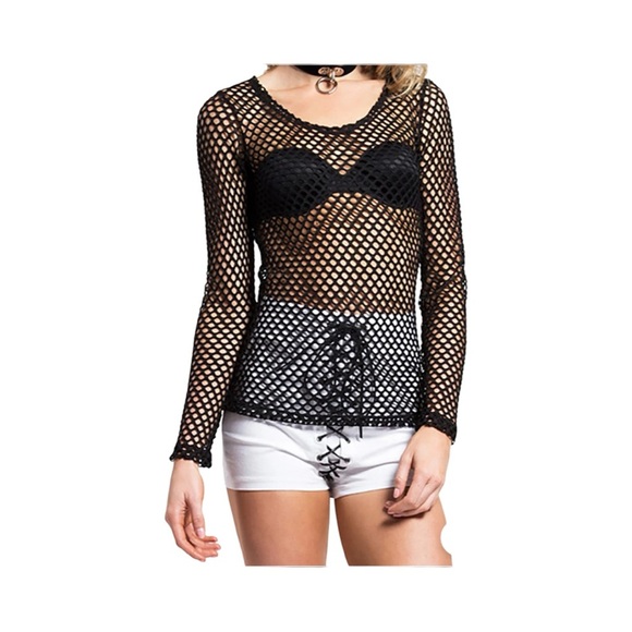 Tripp NYC Black Fishnet Long Sleeve Top Women - Picture 8 of 9